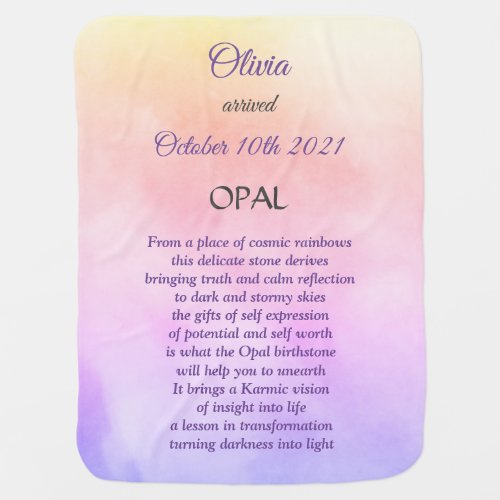 October Birthstone Opal Poem Baby Blanket