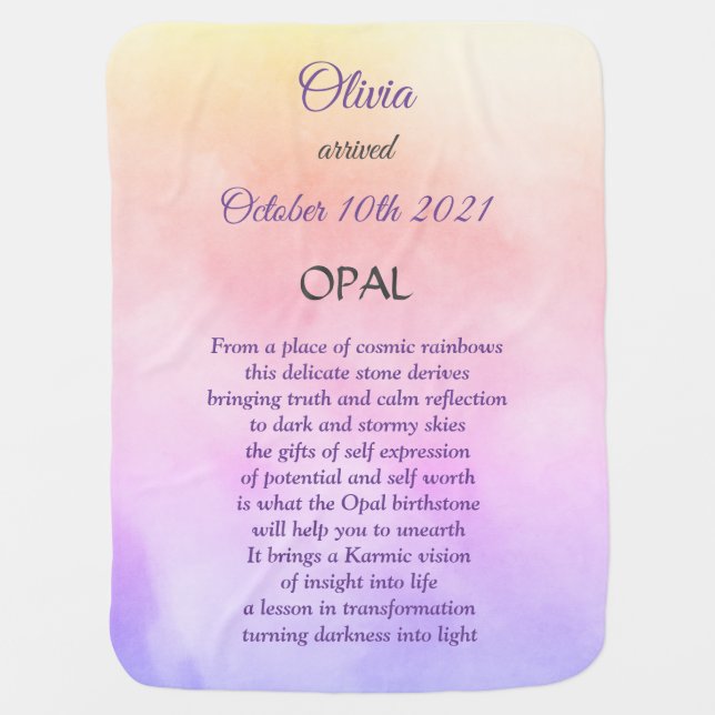 October Birthstone Opal Poem Baby Blanket (Front)
