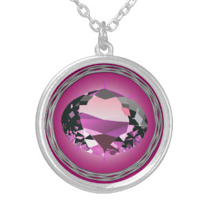 October Birthstone Round Necklace, Silver Plated Necklace
