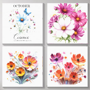 October Bloom: Cosmos & Marigold Canvas Tile