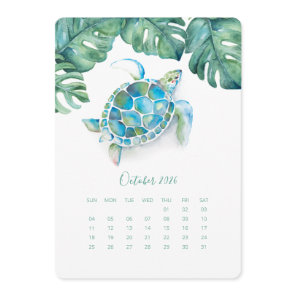 October Calendar Card, Sea Turtle