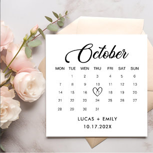 October Calendar Dark Black Wedding Napkins