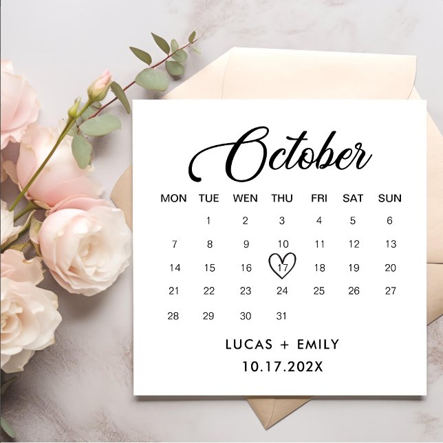 October Calendar Dark Black Wedding Napkins (Creator Uploaded)