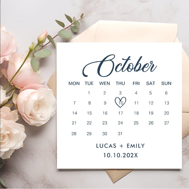 October Calendar Dark Blue Wedding Napkins (Creator Uploaded)