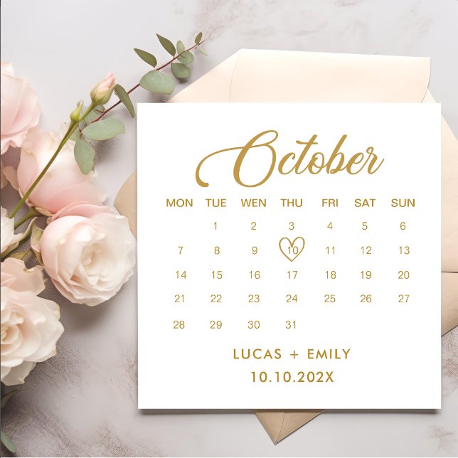 October Calendar Gold Wedding Napkins (Creator Uploaded)