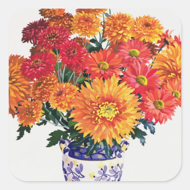 October Chrysanthemums Square Sticker (Front)