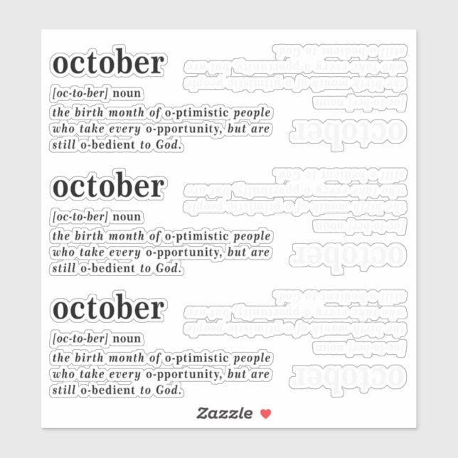 October Definition Birthday Sticker (Sheet)