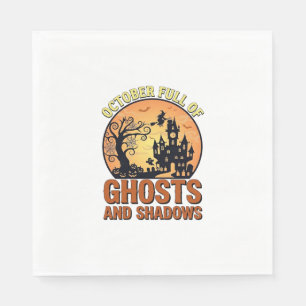 October Full Ghosts Shadows Haunted House Witch Ha Napkins