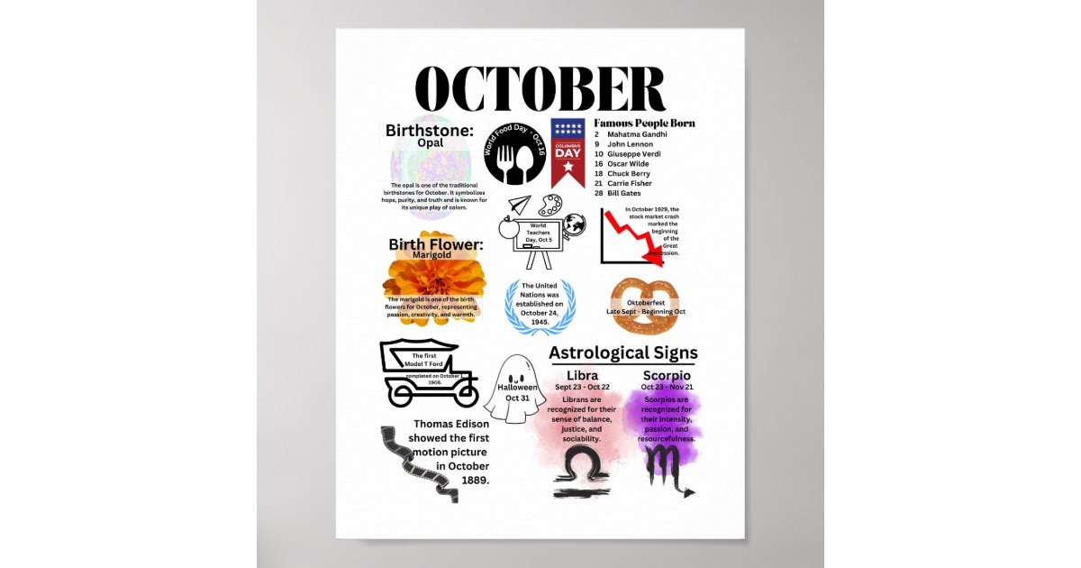 October Ffun October Fun Facts Poster | Zazzle