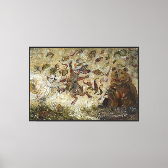 October Fun Whimsical Autumn Forest Animals  Canvas Print (Front)