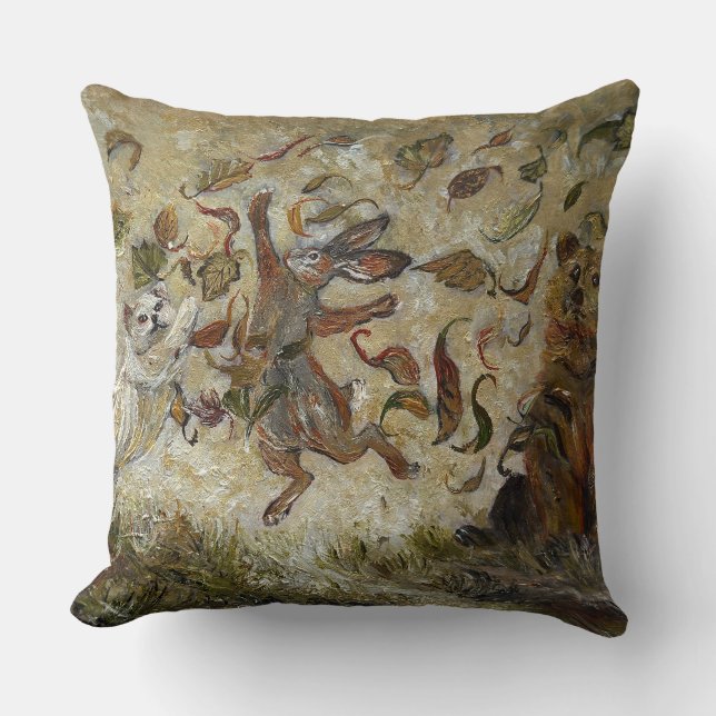 October Fun Whimsical Autumn Forest Animals  Throw Pillow (Front)