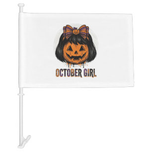 October Girl Pumpkin Bow Halloween Vector Design_1 Car Flag