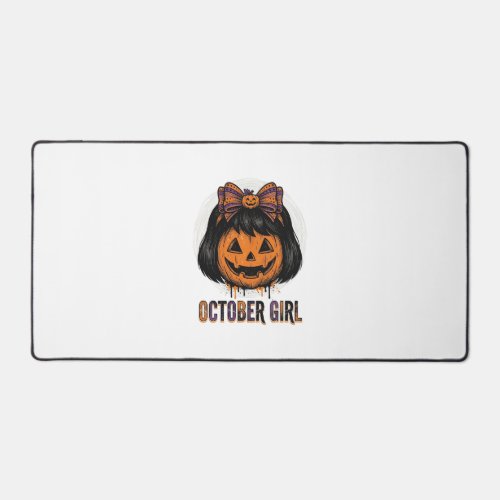 October Girl Pumpkin Bow Halloween Vector Design_1 Desk Mat