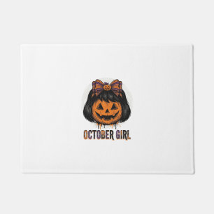 October Girl Pumpkin Bow Halloween Vector Design_1 Doormat