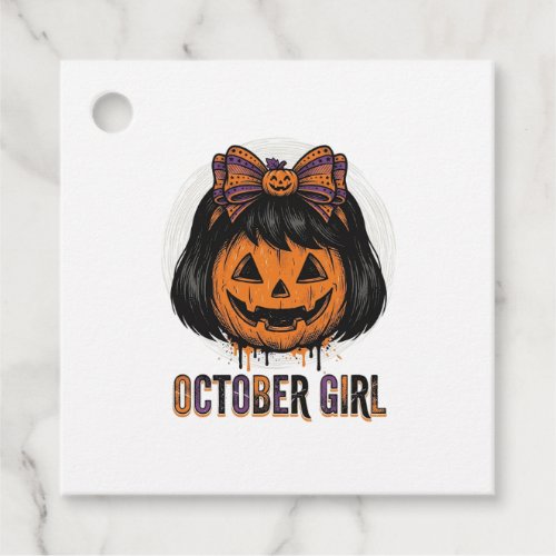October Girl Pumpkin Bow Halloween Vector Design_1 Favor Tags