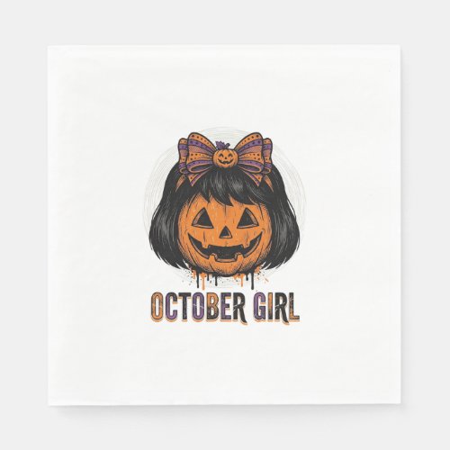 October Girl Pumpkin Bow Halloween Vector Design_1 Napkins