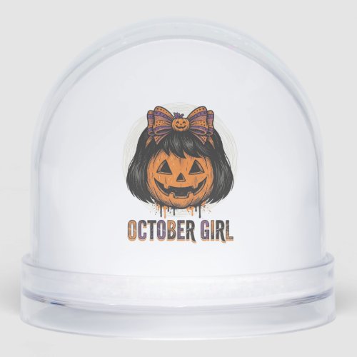 October Girl Pumpkin Bow Halloween Vector Design_1 Snow Globe