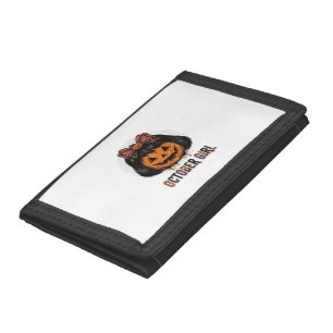 October Girl Pumpkin Bow Halloween Vector Design_1 Tri-fold Wallet