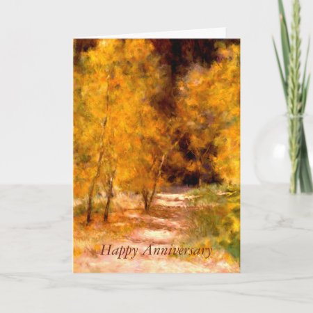 October Golden Trees Anniversary Greeting Card