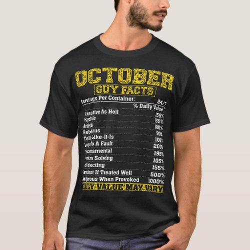 October Guy Nutrition Facts Libra Scorpio birthday T_Shirt