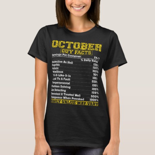 October Guy Nutrition Facts Libra Scorpio birthday T_Shirt