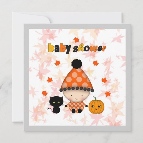 October Halloween Autumn Baby Shower Custom Invitations