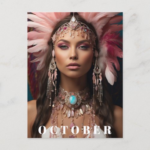  OCTOBER Headdress Woman Goddess  OPAL AP53 Postcard