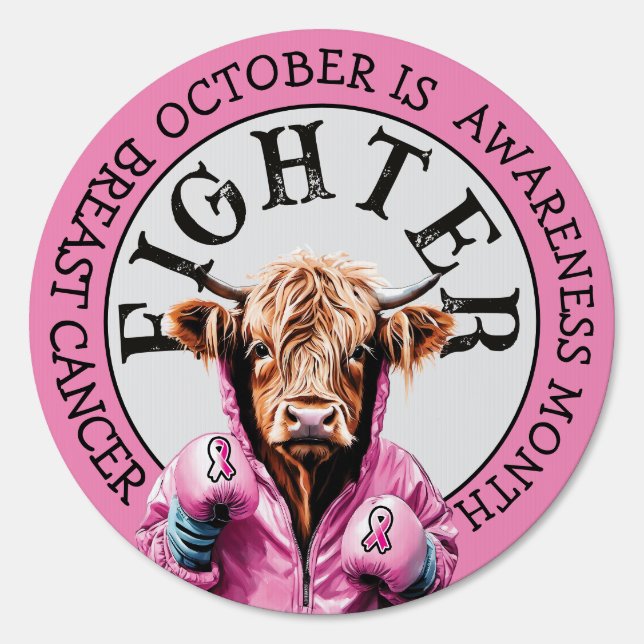 October is Breast Cancer  Awareness Cow Fighter Sign (Back)