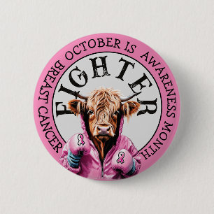 October is Breast Cancer Awareness Fighter Sign Button
