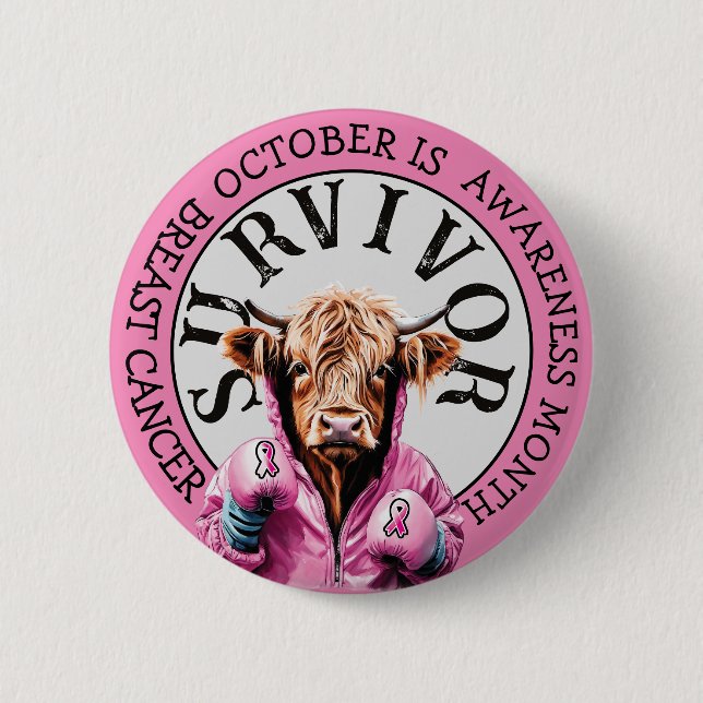 October is Breast Cancer  Awareness Survivor Button (Front)