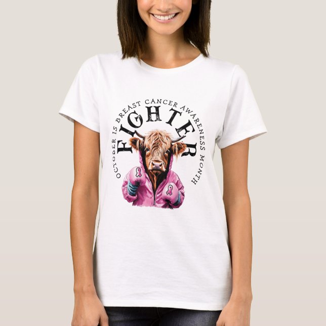 October is Breast Cancer  cow Awareness FIGHTER T-Shirt (Front)