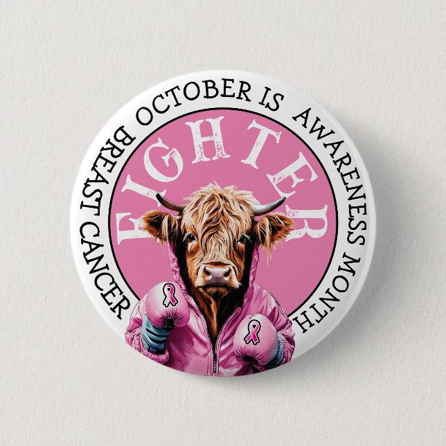 October is Breast Cancer Pink Fighter Button (Front)