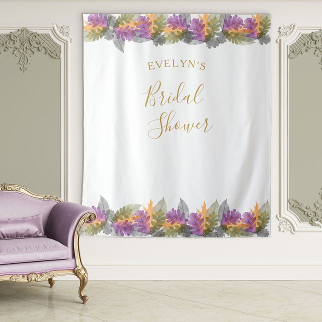 October Leaves Elegant Gold Script Bridal Shower Tapestry (Creator Uploaded)