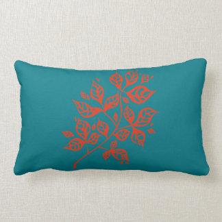 October Leaves Small Throw Cushion - Orange & Teal