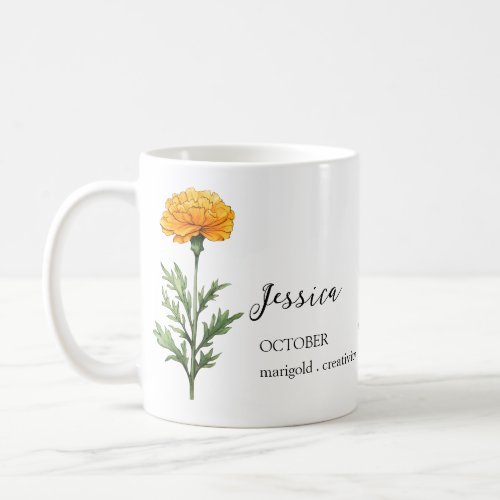 OCTOBER MARIGOLD BIRTH FLOWER MONTH NAME GIFT COFFEE MUG