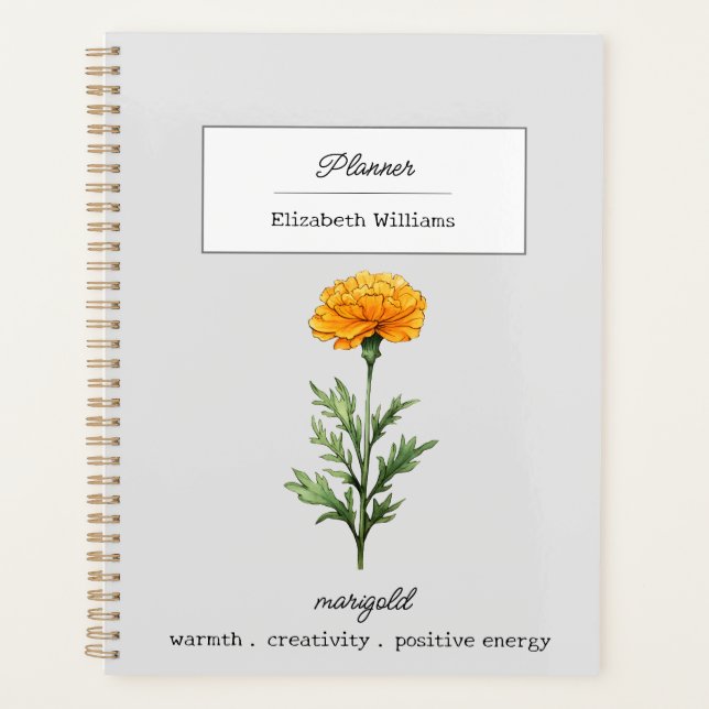 OCTOBER MARIGOLD BIRTH FLOWER PERSONALIZED PLANNER (Front)