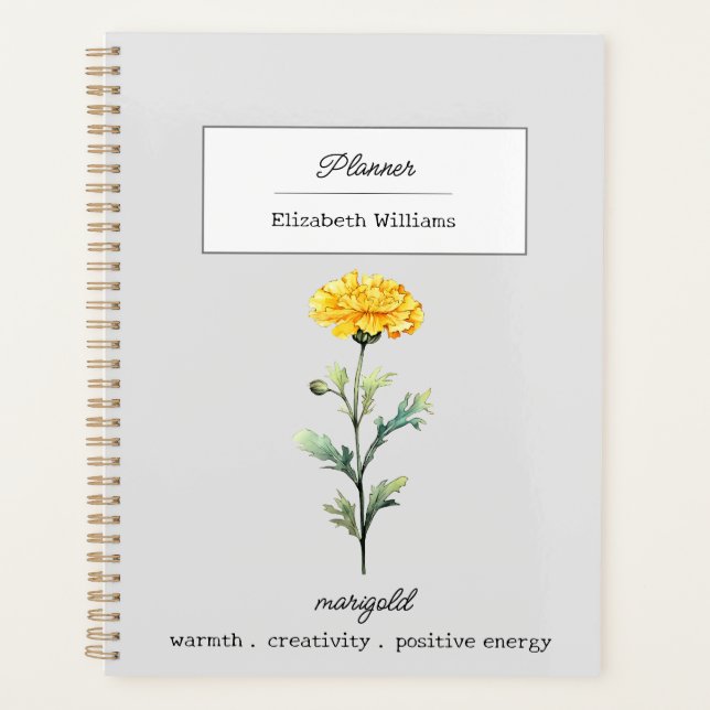 OCTOBER MARIGOLD BIRTH FLOWER PERSONALIZED PLANNER (Front)