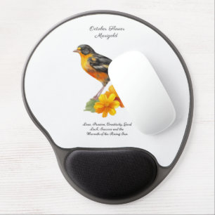 October Marigold Flower and Bird Birth          Gel Mouse Pad