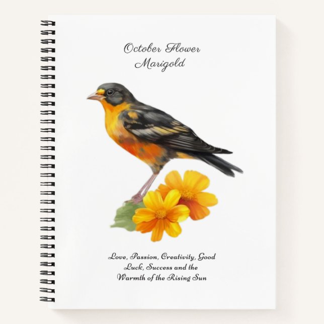 October Marigold Flower and Bird Birth          Notebook (Front)