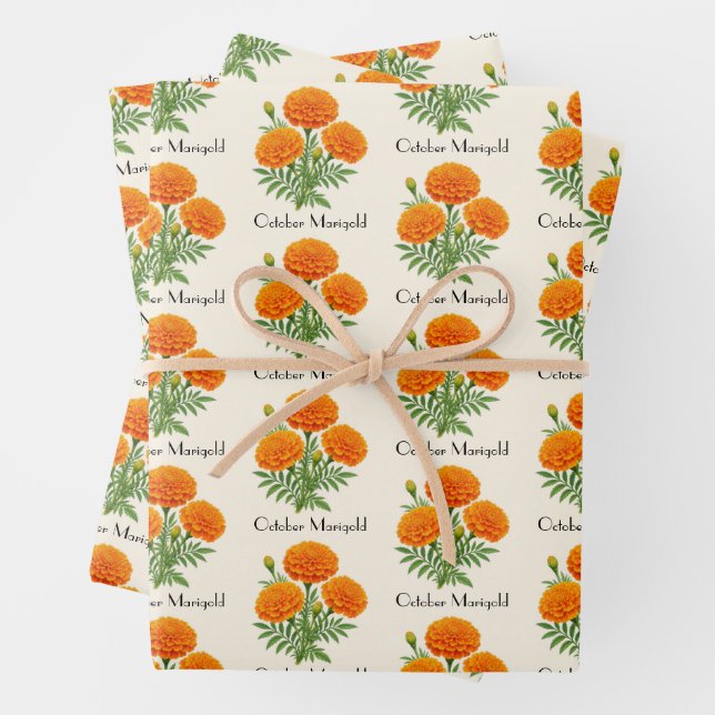 October Marigold Flowers Wrapping Paper Sheets (In situ)