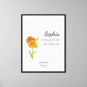 October Marigold Personalized Birthday Canvas Print