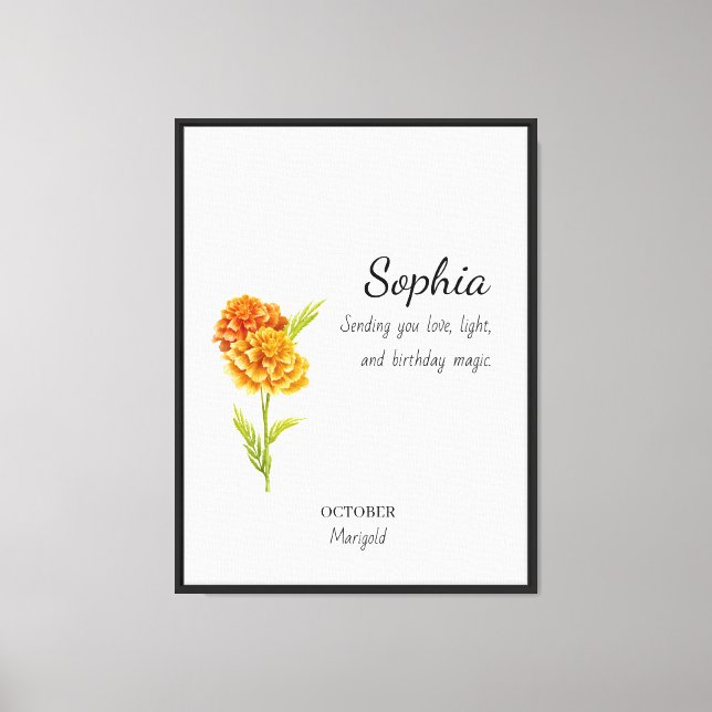 October Marigold Personalized Birthday Canvas Print (Front)