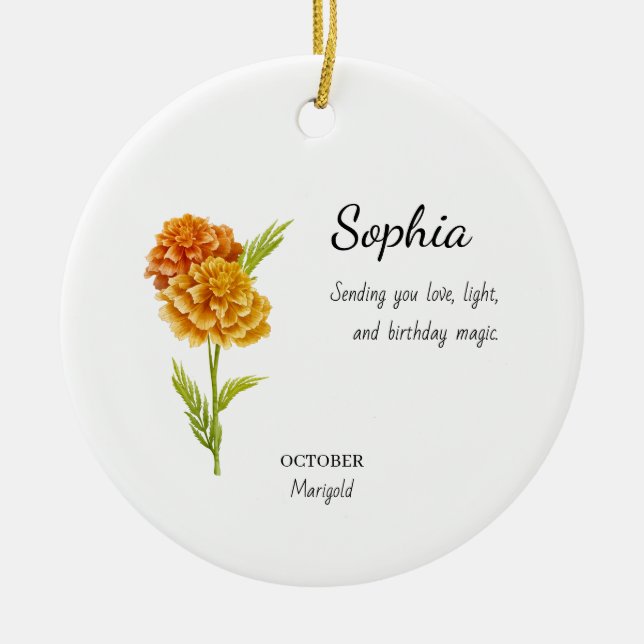 October Marigold Personalized Birthday Ceramic Ornament (Front)