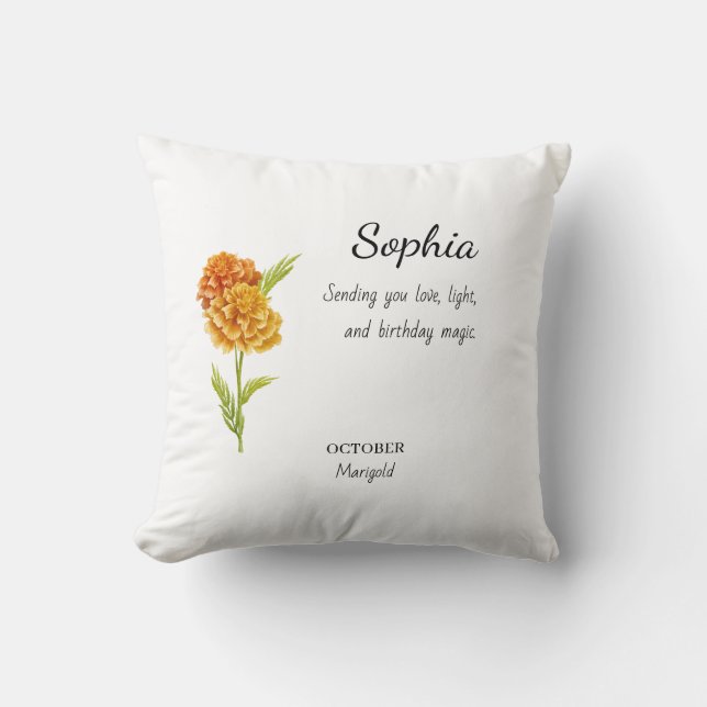 October Marigold Personalized Birthday Throw Pillow (Front)
