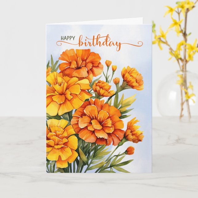 October Marigolds for Autumn Season Birthday Card (Yellow Flower)