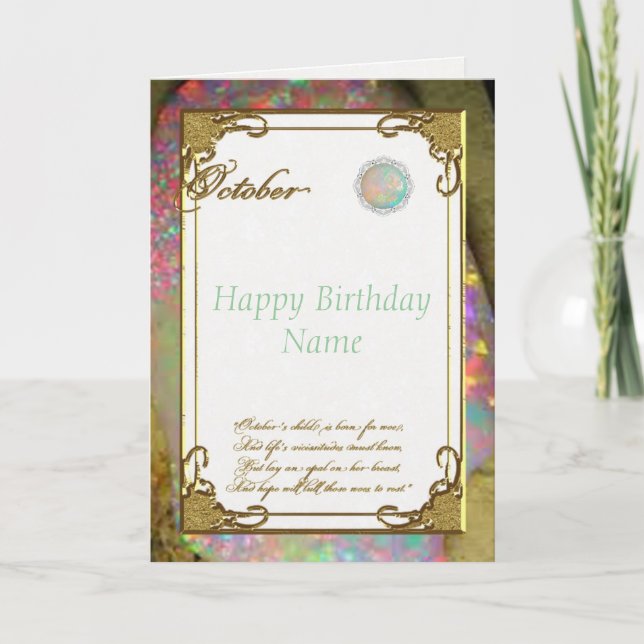 October Opal Birthstone Birthday Card (Front)