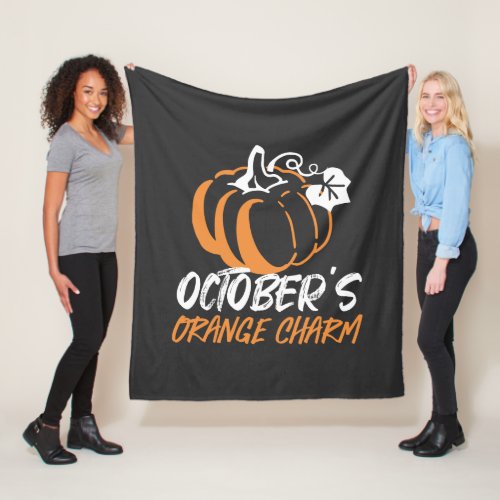 October Orange Charm Captivating Pumpkin Silhouet Fleece Blanket