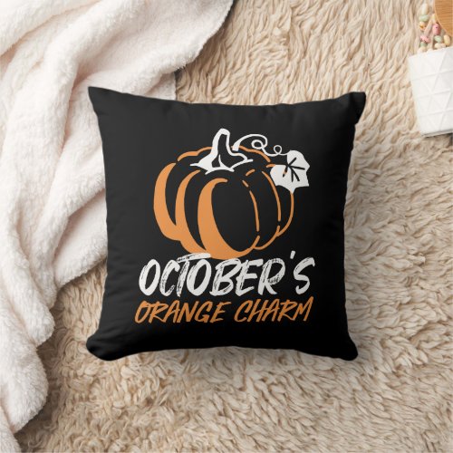 October Orange Charm Captivating Pumpkin Silhouet Throw Pillow