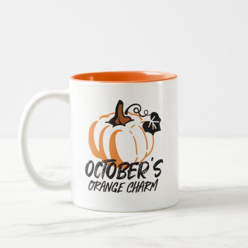 October Orange Charm Captivating Pumpkin Silhouet Two_Tone Coffee Mug