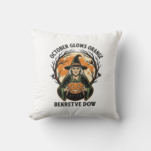 October Orange Shirt Vintage Witch Pumpkin Awarene Throw Pillow